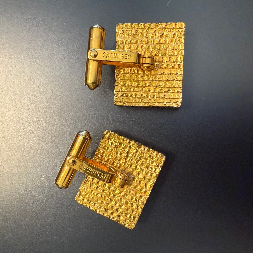 Vintage Destino Chunky Gold Tone Cufflinks - Picture 5 of 8